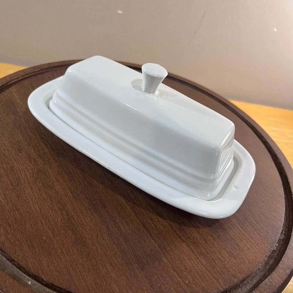 Vtg Fiesta White Small Butter Dish Homer Laughlin HLC Ceramic Art Deco